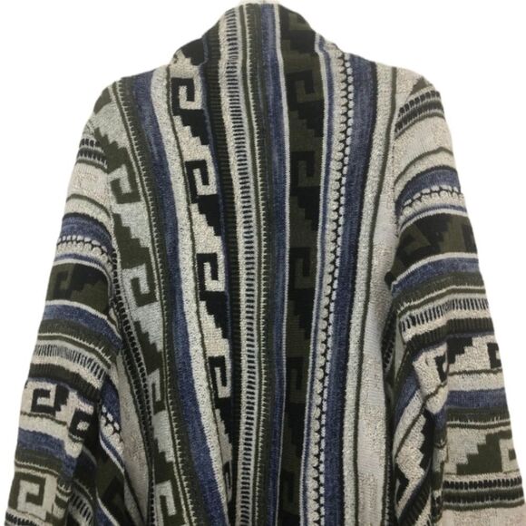 J Jill Aztec Print Fringe Sweater Open Waterfall Cardigan Wool Mohair M - Picture 3 of 5